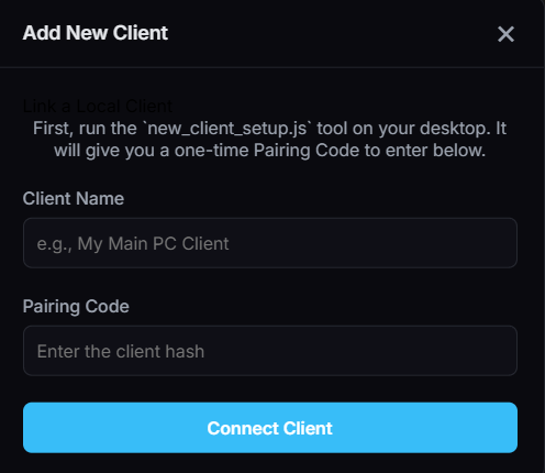 Local client setup process